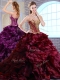 Best Brush Train Ruffles and Appliques Quinceanera Gowns in Wine Red