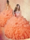 Customized Brush Train Sweet 16 Gowns with Ruffles and Pick Ups