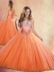 Customized Sweetheart Orange Red Quinceanera Gowns with Beading