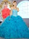 Pretty Ball Gown Teal Quinceanera Gowns with Beading and Ruffles