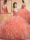 Pretty V Neck Sweet 16 Gowns with Ruffles and Appliques