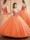 2016 Best Straps Orange Sweet 16 Dresses with Beading and Appliques