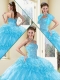 Sweet Ball Gown Sweet 16 Dresses with Beading and Ruffled Layers in Aqua Blue