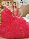 Wonderful Red Sweet 16 Dresses with Beading and Ruffles