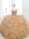 Beautiful Champagne Quinceanera Gowns with Beading and Ruffles