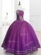 Beautiful Strapless Purple Floor Length Quinceanera Gowns with Beading