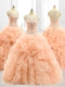Cheap Straps Beading and Ruffles Quinceanera Dresses in Peach