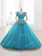 Exquisite Cap Sleeves Teal Quinceanera Gowns with Appliques