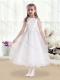 2016 Latest Scoop White Flower Little Girl Dress with Beading and Appliques