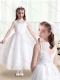 2016 Lovely Empire Scoop Flower Little Girl Dress in White with Appliques