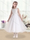 Cheap Princess Scoop White Flower Little Girl Dresss with Appliques