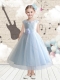 Discount Bateau Cap Sleeves Flower Little Girl Dress with Appliques