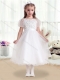 Fashionable Scoop White Flower Little Girl Dress with Appliques