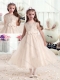 New Style Bateau Champagne Flower Little Girl Dress with Appliques