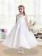 Pretty Scoop White Flower Little Girl Dress with Beading and Bowknot