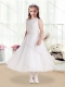Romantic Scoop White Flower Little Girl Dress with Beading