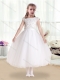 Sweet Bateau Cap Sleeves Flower Little Girl Dress with Appliques