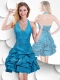 2016 Halter Top Taffeta Teal Prom Dress with Bubles