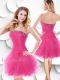 2016 Strapless Hot Pink Dama Dress with Beading and Ruffles