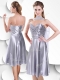 Sexy Empire Elastic Woven Satin Silver Prom Dress with Beading and Ruching