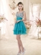 Top Selling Straps Short Sequins Dama Dresses in Teal
