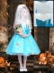 New Style Blue and White Little Girl Dress with Sequins and Handcrafted Flower