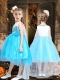 Popular Blue and White Little Girl Dress with Tea Length