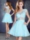Cheap See Through One Shoulder Applique Prom Dress in Aqua Blue