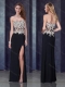 Column Black Prom Dress with High Slit and Appliques