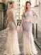 Column High Neck Beaded Champagne Prom Dress with Long Sleeves