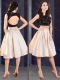 Elegant Two Piece Open Back Dama Dress in Champagne and Black