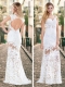 Gorgeous See Through Brush Train Laced White Prom Dress with Cap Sleeves
