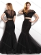 Hot Sale Two Piece Scoop Black Prom Dress with Short Sleeves