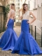 Mermaid Backless Beaded Royal Blue Prom Dress with Brush Train