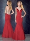 Mermaid Straps Satin Red Dama Dress with See Through Back