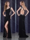 One Shoulder Backless Black Dama Dress with Beading and High Slit