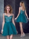 Perfect Spaghetti Straps Applique Short Dama Dress in Turquoise