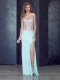 Romantic Sweetheart Light Blue Dama Dress with High Slit and Appliques