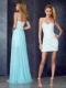 Short Inside Long Outside Laced Light Blue Prom Dress