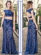 Two Piece Bateau Backless Royal Blue Prom Dress in Lace