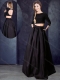 Two Piece Bateau Beaded Black Prom Dress with Three Fourths Length Sleeves