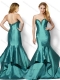 Wonderful Brush Train Mermaid Taffeta Beaded Top Prom Dress in Teal Wonderful Brush Train Mermaid Taffeta Beaded Top Prom Dress in Teal
