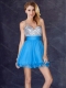 Hot Sale Backless Chiffon Baby Blue Short Prom Dress with Sequins