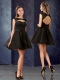 Pretty Open Back Bateau Black Prom Dress with Lace and Belt