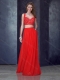 Two Piece Column Straps Red Prom Dress with Appliques