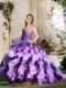 Leopard and Ruffled Lavender and Dark Purple Sweet 16 Gown with Brush Train