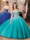 Lovely Big Puffy Tulle Aqua Blue Sweet 16 Dress with Beading