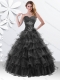 Princess Black Sweet 16 Dress with Beading and Ruffled Layers