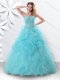 Princess Light Blue Sweet 16 Dress with Beading and Bubbles