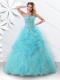 Princess Light Blue Sweet 16 Dress with Beading and Bubbles